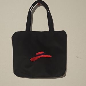 Black Tote Bag with Red Hat Design